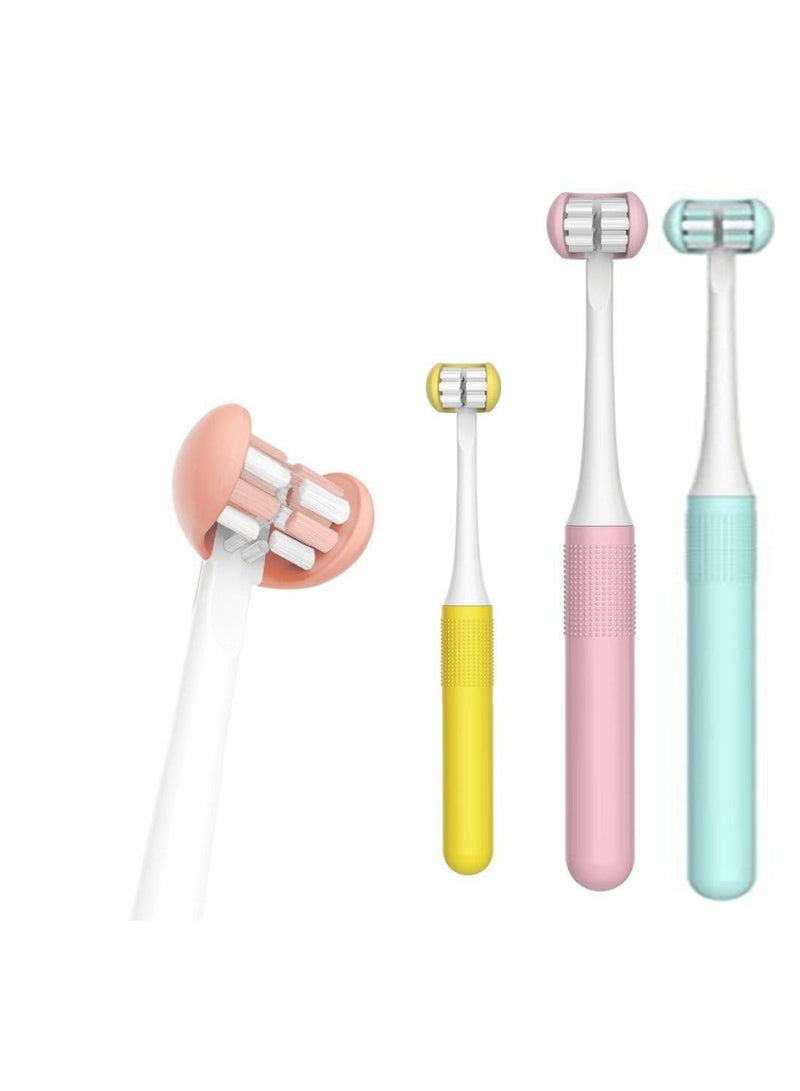 3D toothbrushes for Adults+Kids Sided Wrapped Tooth Brush Oral Care 3 Count Toothbrush Manual Soft Toothbrush Protect Teeth and Gums