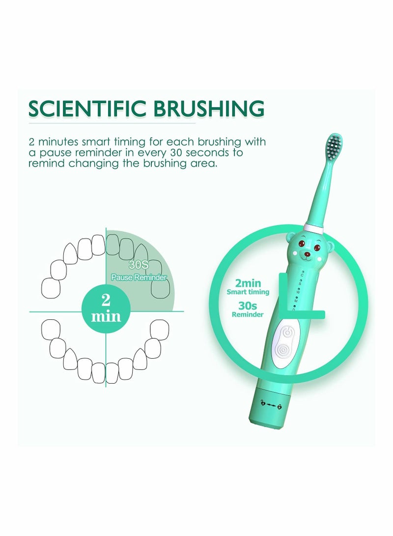 Kids Sonic Electric Toothbrush, Cute Bear Rechargeable Toothbrush for Children, Boys Girls Age 3-12 with 30s Reminder, 2 Min Timer, 5 Modes, 4 Brush Heads, Bear Toothbrush