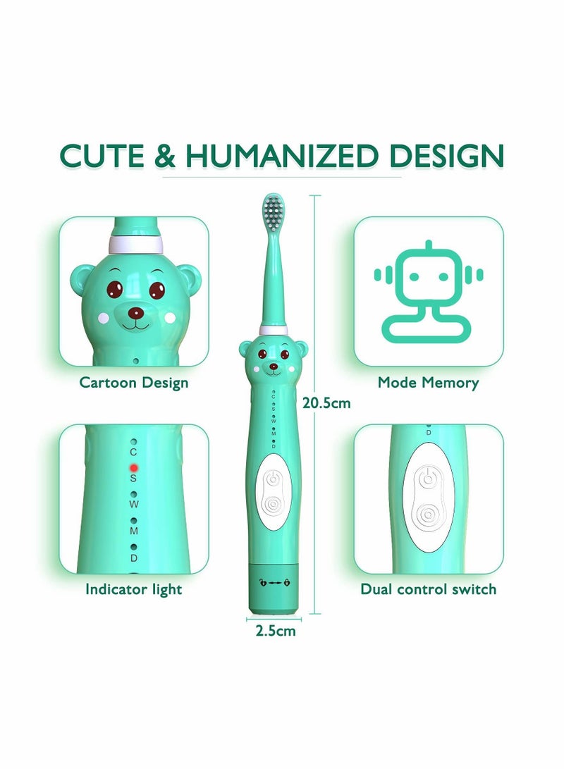 Kids Sonic Electric Toothbrush, Cute Bear Rechargeable Toothbrush for Children, Boys Girls Age 3-12 with 30s Reminder, 2 Min Timer, 5 Modes, 4 Brush Heads, Bear Toothbrush