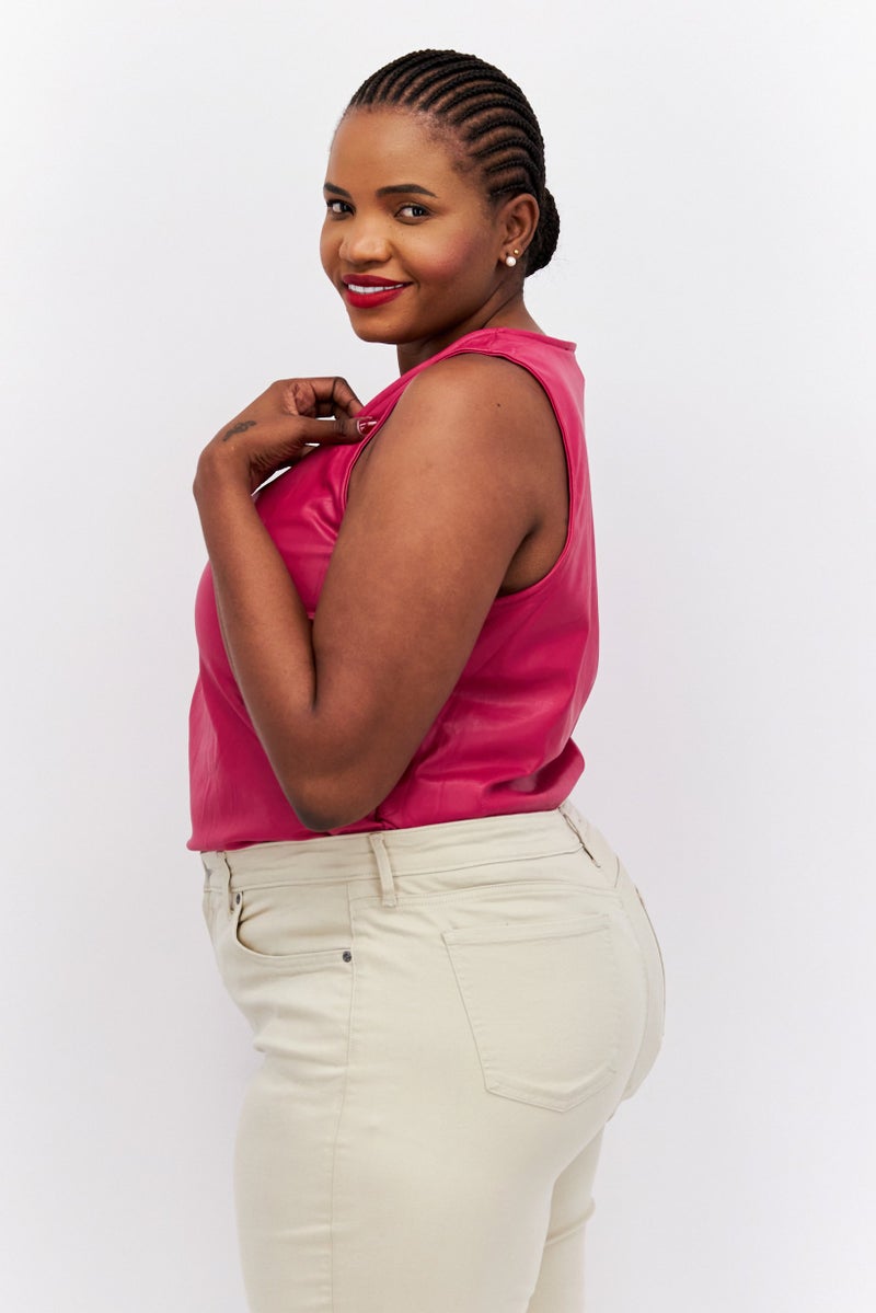 Women Plus Size Sleeveless Plain Bodysuit, Pink
