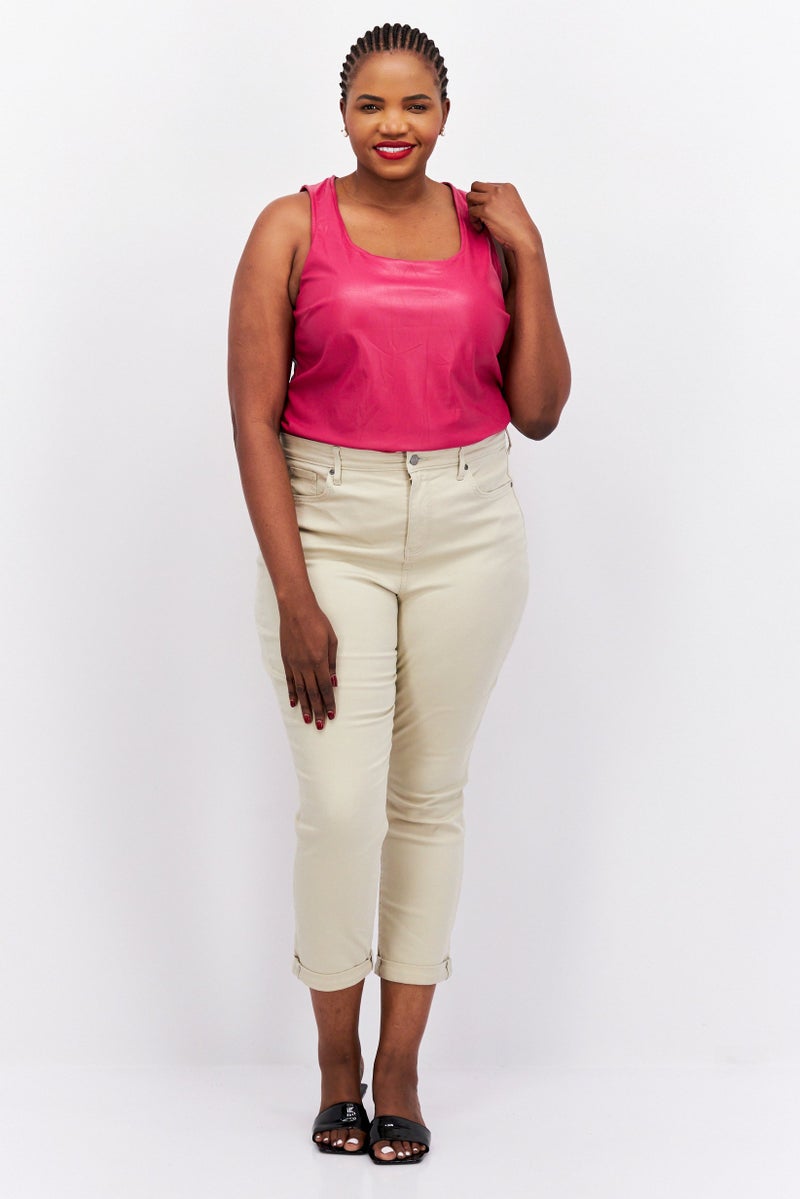 Women Plus Size Sleeveless Plain Bodysuit, Pink