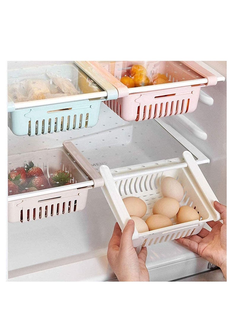 Kitchen Fridge Organisers, Adjustable Fridge Drawer Storage, Space Saving Storage Shelf Organiser for Vegetables and Fruits 4 Pack, assorted
