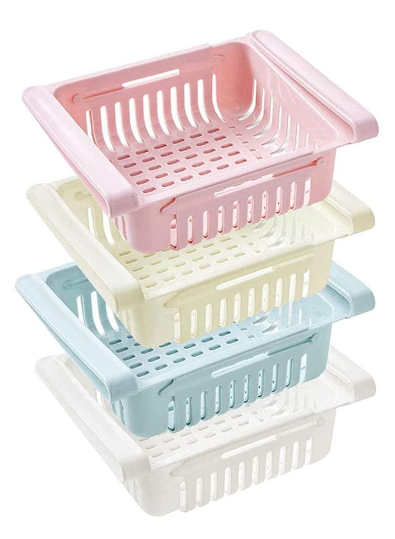 Kitchen Fridge Organisers, Adjustable Fridge Drawer Storage, Space Saving Storage Shelf Organiser for Vegetables and Fruits 4 Pack, assorted