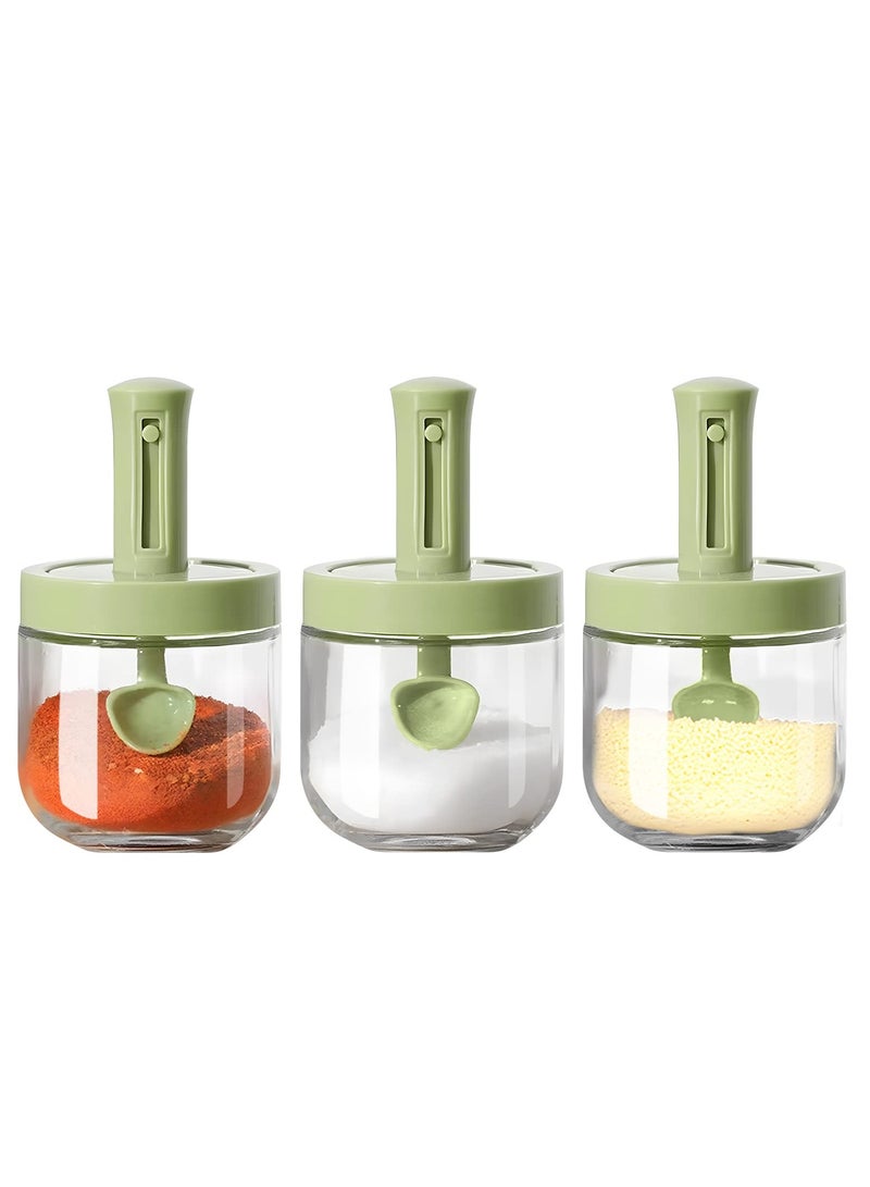 Spice Containers Glass, 3Pcs Kitchen Glass Condiment Containers with Lids 10 oz Spice Jars, Seasonings Container Set for Storage Spices(Green)