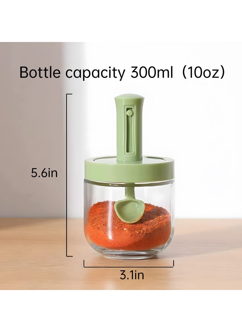 Spice Containers Glass, 3Pcs Kitchen Glass Condiment Containers with Lids 10 oz Spice Jars, Seasonings Container Set for Storage Spices(Green)