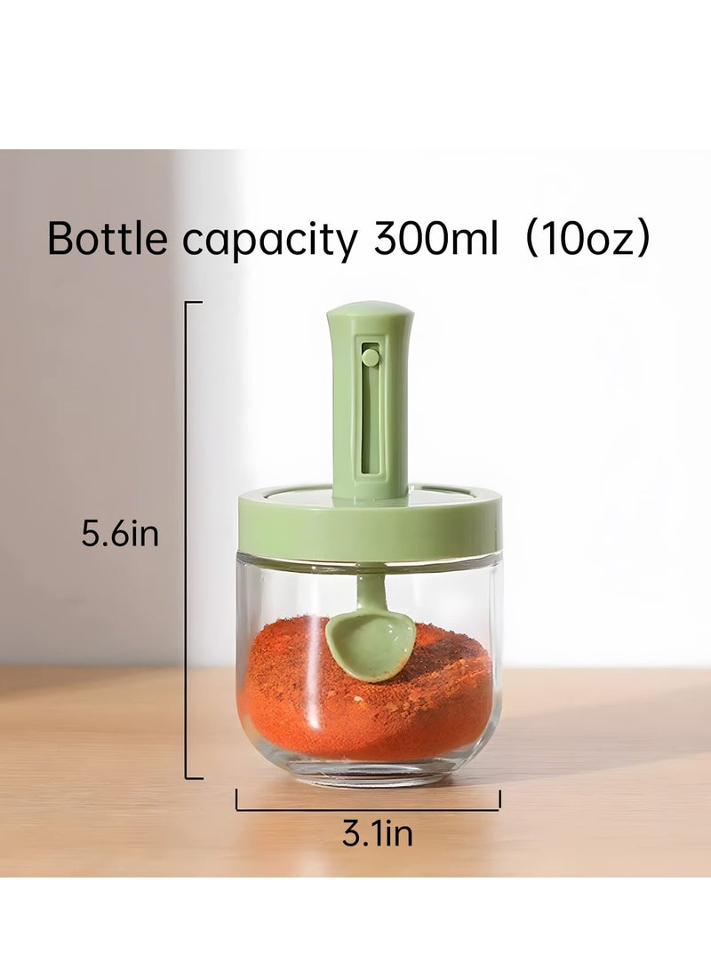 Spice Containers Glass, 3Pcs Kitchen Glass Condiment Containers with Lids 10 oz Spice Jars, Seasonings Container Set for Storage Spices(Green)
