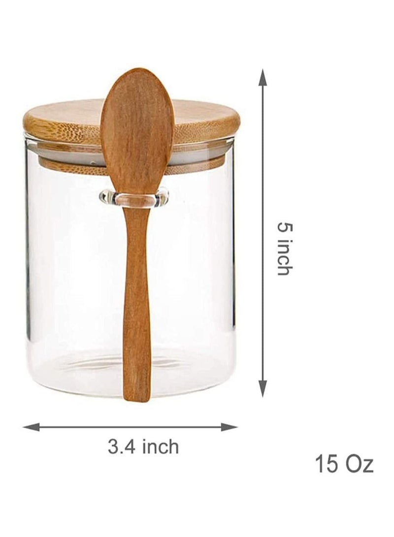 1 Clear Glass Storage Jar with Wooden Spoon, 420ML Airtight Lid Sealed Small Glass Container Jar for Bath Salt Holder, Sugar, Spices, Coffee, Matcha, Condiments, Pepper