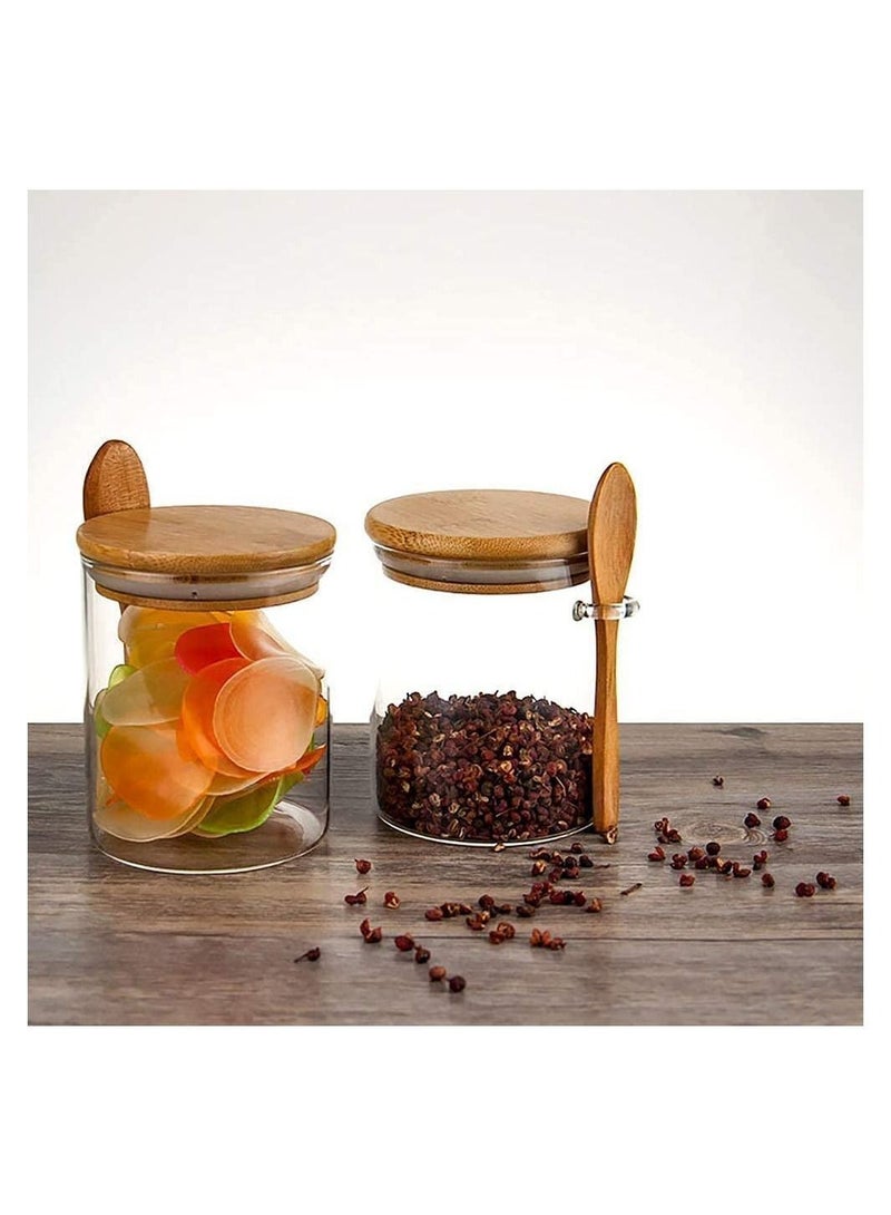 1 Clear Glass Storage Jar with Wooden Spoon, 420ML Airtight Lid Sealed Small Glass Container Jar for Bath Salt Holder, Sugar, Spices, Coffee, Matcha, Condiments, Pepper