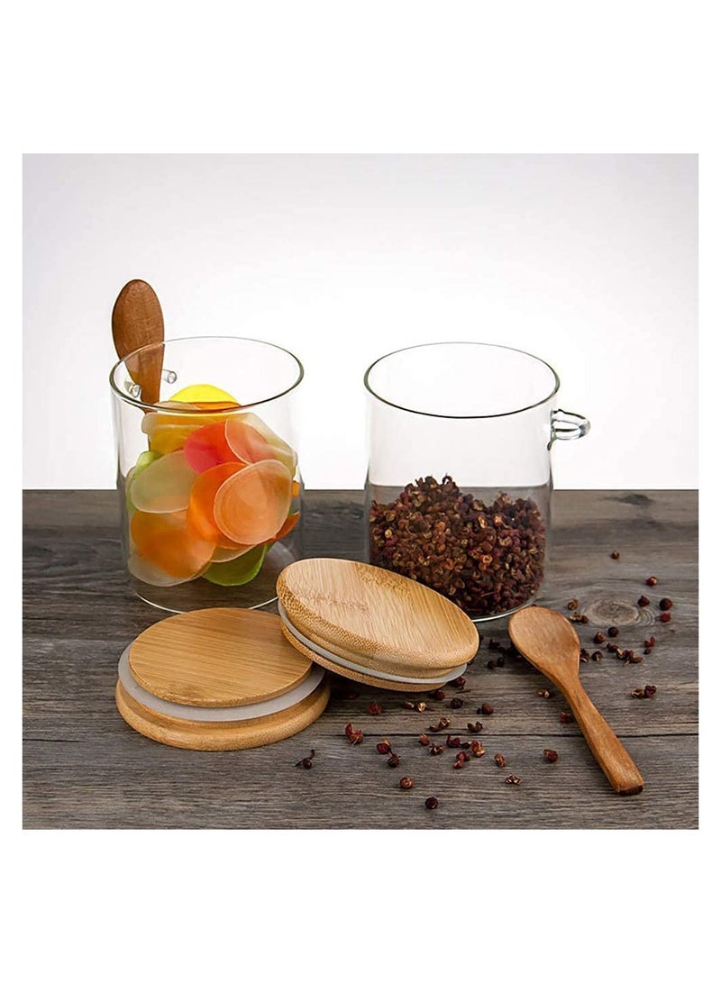 1 Clear Glass Storage Jar with Wooden Spoon, 420ML Airtight Lid Sealed Small Glass Container Jar for Bath Salt Holder, Sugar, Spices, Coffee, Matcha, Condiments, Pepper