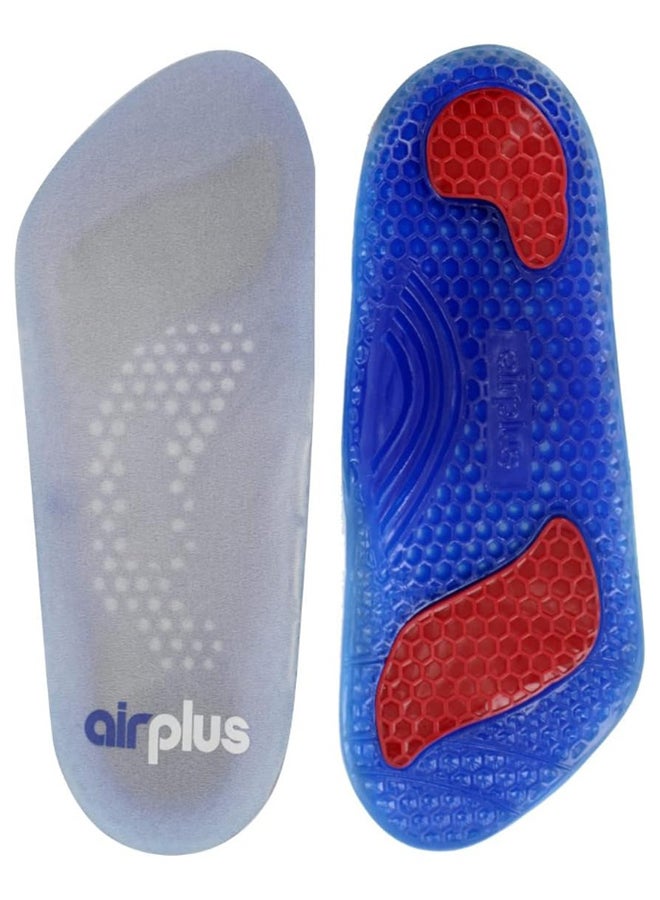 Gel Orthotic 3/4 Length Comfort And Stability Shoe Insoles Blue And Red