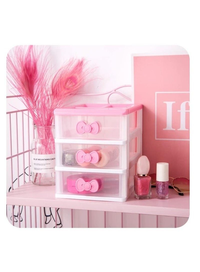 Lovely Girls Receiving Storage Cabinets Box Room Desktop Makeup Organizer With Three-tier Desk Receiving Drawers N Pink Bowknot