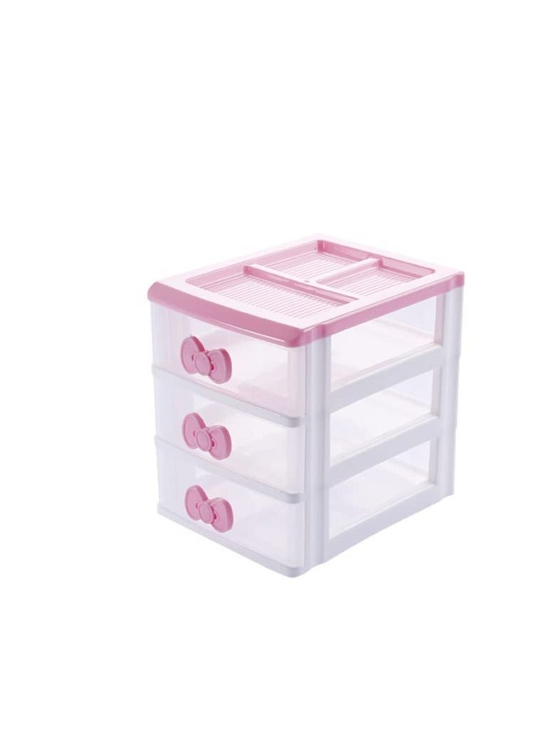 Lovely Girls Receiving Storage Cabinets Box Room Desktop Makeup Organizer With Three-tier Desk Receiving Drawers N Pink Bowknot