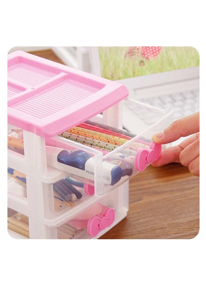 Lovely Girls Receiving Storage Cabinets Box Room Desktop Makeup Organizer With Three-tier Desk Receiving Drawers N Pink Bowknot