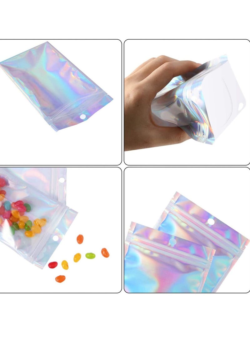 Resealable Smell Proof Bags Mylar Bags Aluminum Foil Pouch Bag Holographic Flat Foil Bags for Favor Food Storage Gift Package Supplies 200 Packs 7.5 x 12 cm