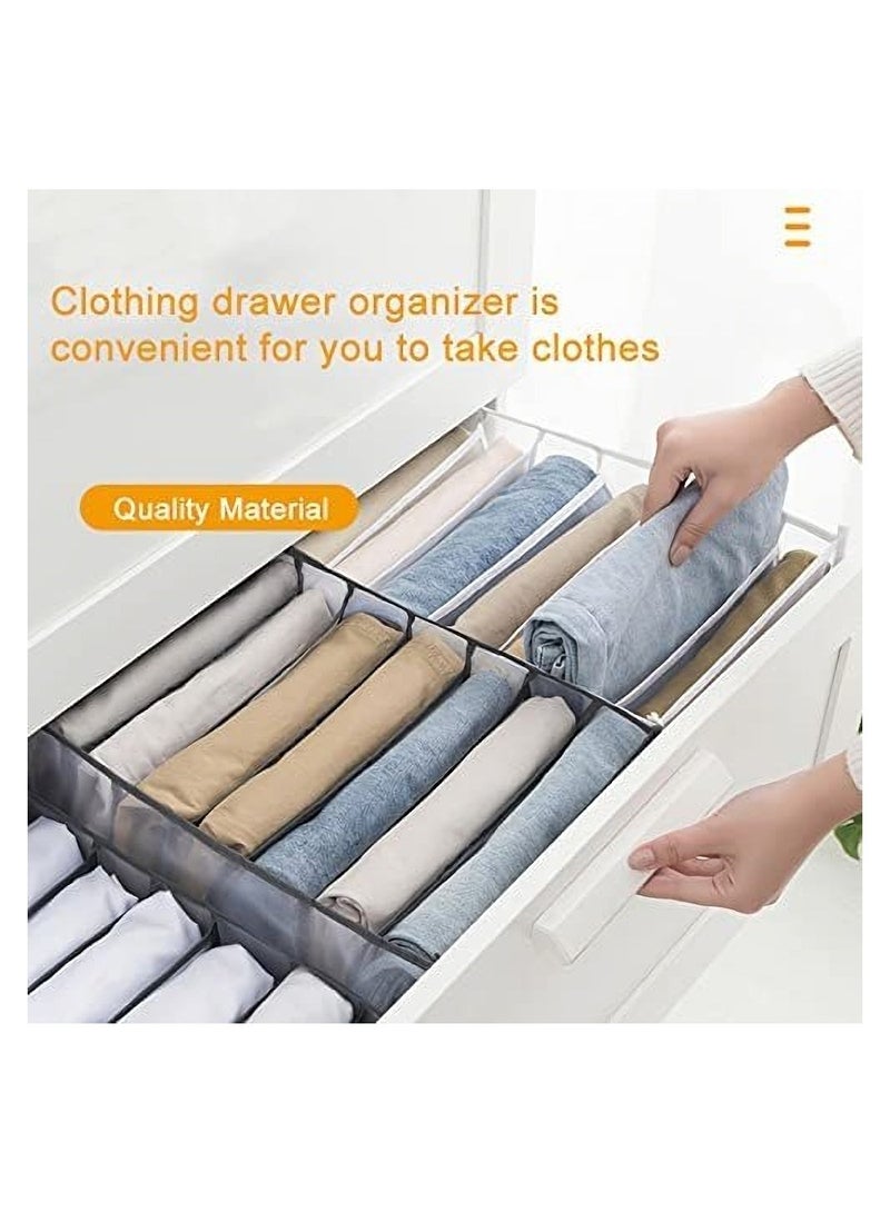 2Pcs Wardrobe Clothes Organizer 7 Grids Washable Foldable Clothes Organizer for Closet Clothing Storage Bins Drawer Mesh Separation Box