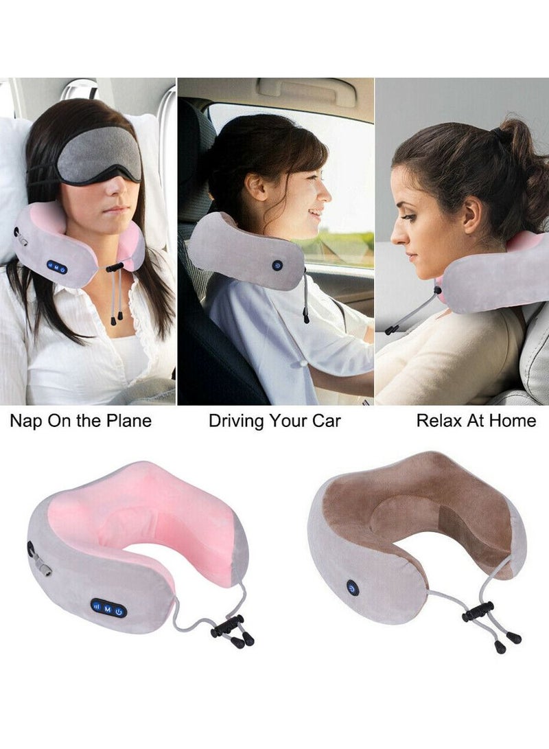 Rechargeable Electric U Shaped Memory Foam Kneading Vibration Neck Head Support Pillow Travel Massager Relief Cervical Pain for Muscles Fatigue And Muscle Soreness Suitable for Travelling