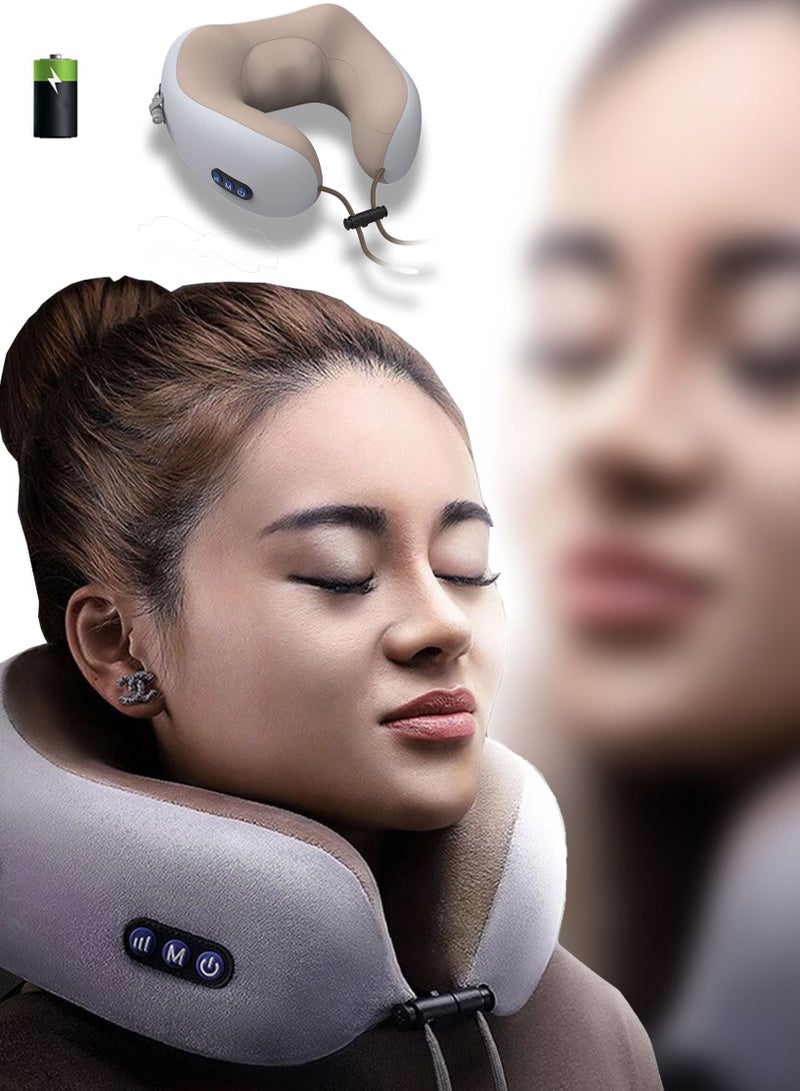 Rechargeable Electric U Shaped Memory Foam Kneading Vibration Neck Head Support Pillow Travel Massager Relief Cervical Pain for Muscles Fatigue And Muscle Soreness Suitable for Travelling