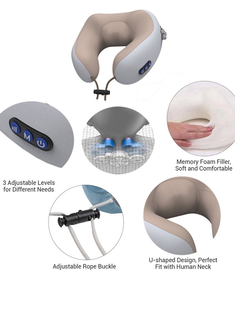Rechargeable Electric U Shaped Memory Foam Kneading Vibration Neck Head Support Pillow Travel Massager Relief Cervical Pain for Muscles Fatigue And Muscle Soreness Suitable for Travelling
