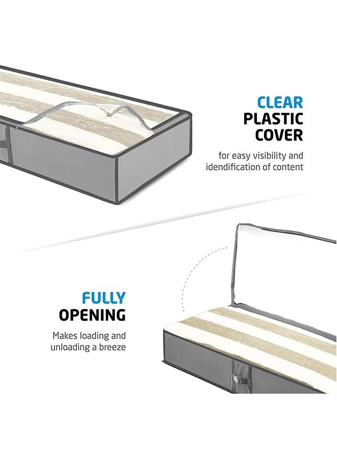 ZOBER Underbed Storage Bag-Pack of 2 Breathable Fabric Underbed Storage for Comforter, Blanket, Clothing, Linens, Shoes Closet Storage Organizer with Clear Viewing Top and Sturdy Dual Zipper 18x42x6