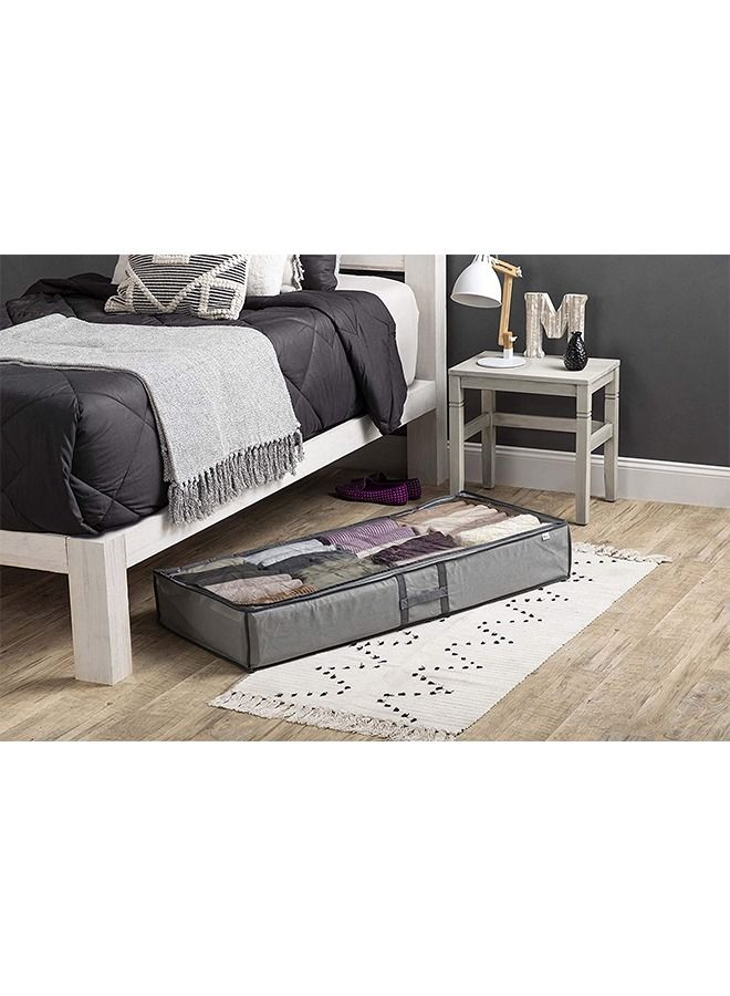 ZOBER Underbed Storage Bag-Pack of 2 Breathable Fabric Underbed Storage for Comforter, Blanket, Clothing, Linens, Shoes Closet Storage Organizer with Clear Viewing Top and Sturdy Dual Zipper 18x42x6