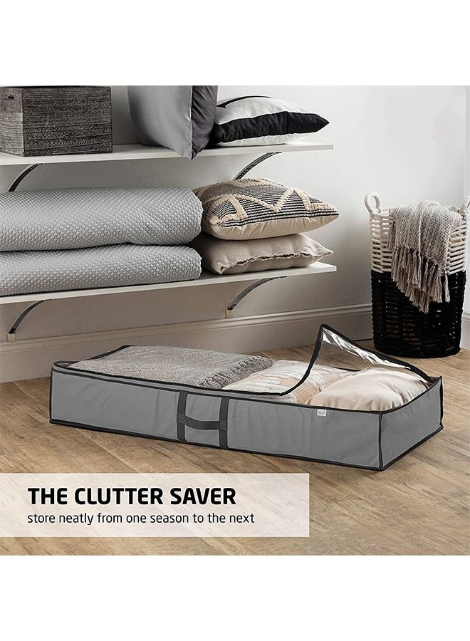 ZOBER Underbed Storage Bag-Pack of 2 Breathable Fabric Underbed Storage for Comforter, Blanket, Clothing, Linens, Shoes Closet Storage Organizer with Clear Viewing Top and Sturdy Dual Zipper 18x42x6