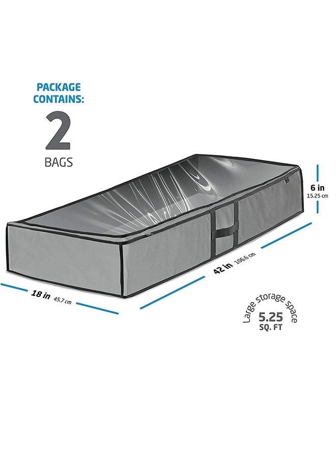 ZOBER Underbed Storage Bag-Pack of 2 Breathable Fabric Underbed Storage for Comforter, Blanket, Clothing, Linens, Shoes Closet Storage Organizer with Clear Viewing Top and Sturdy Dual Zipper 18x42x6