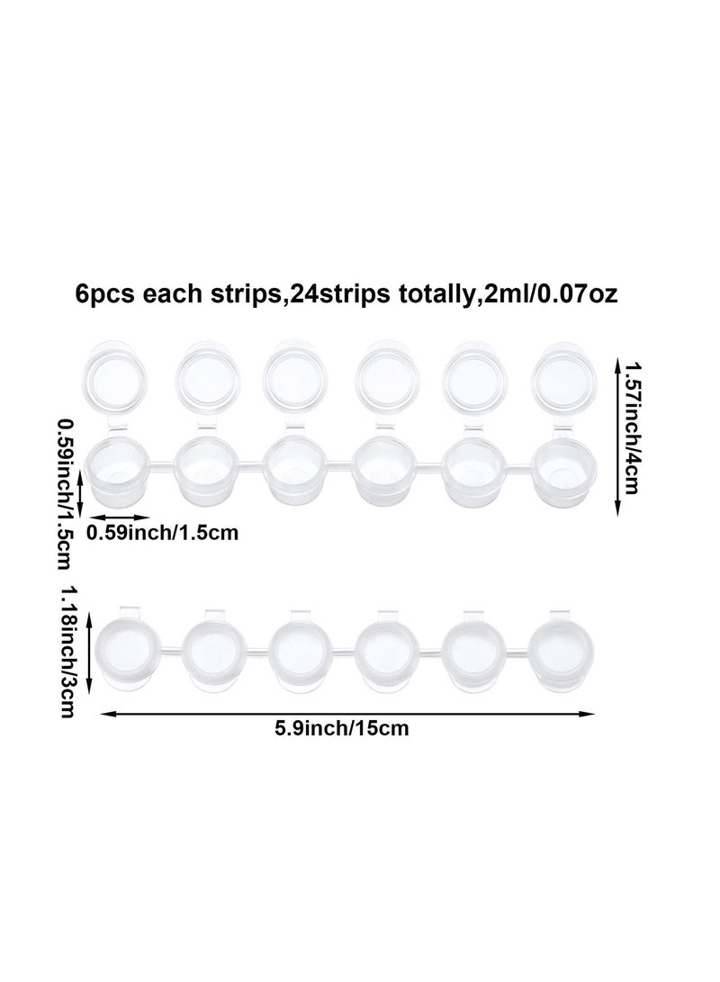 Empty Paint Strips Paint Cup Pots Clear Storage Containers Painting Arts Crafts Supplies for Classrooms Schools Paintings Art Festivals, 144 Pots in Total 24 Strips (2 ml/ 0.07 oz)