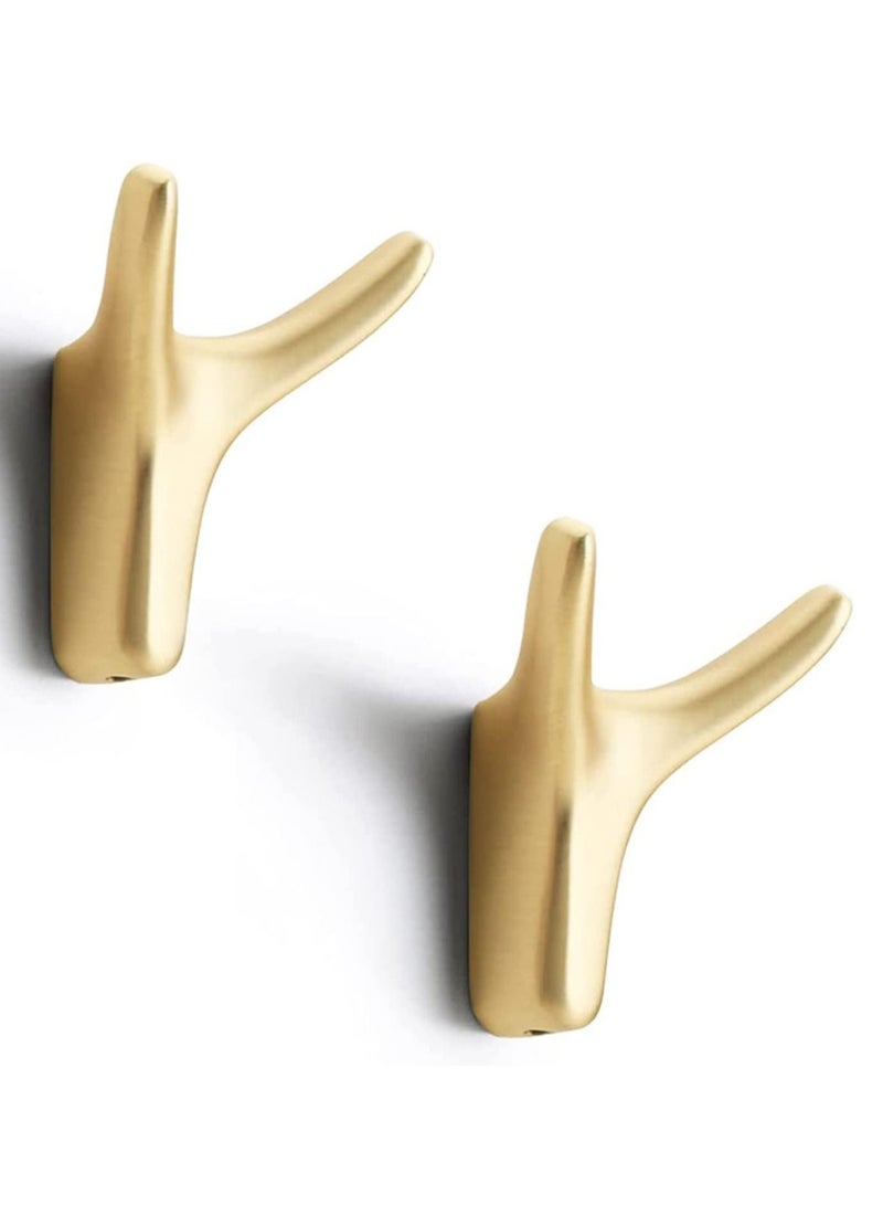 Hooks For Clothes Towel Hooks 2 Packs Coat Hook Cow Head Wall Hooks For Heavy Duty Door Hanger Towel Robe Clothes Cabinet Closet Sponges Hook For Bathroom Bedroom Kitchen Hotel Pool Brushed Brass