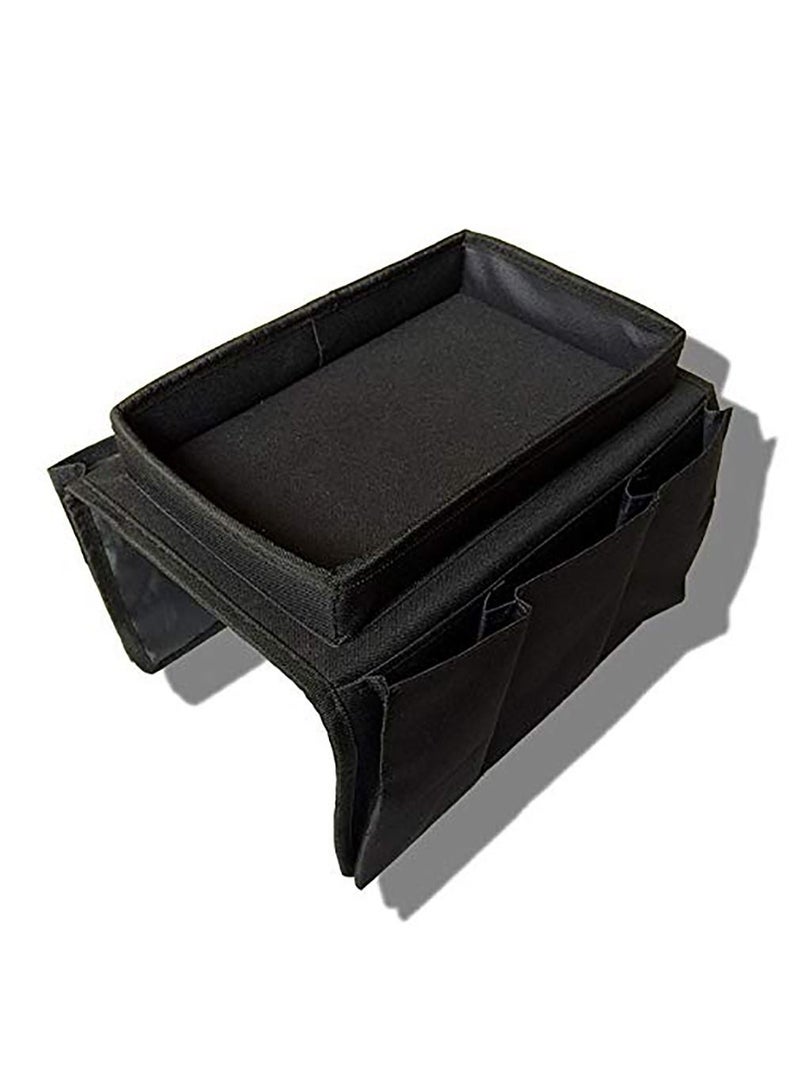 SYOSI Sofa TV Remote Control Handset Holder Organiser Caddy, Couch Armrest Organizer with 6 Pockets, Hanging Storage Bag for Chairs Sofas Armchairs Desk (Black)