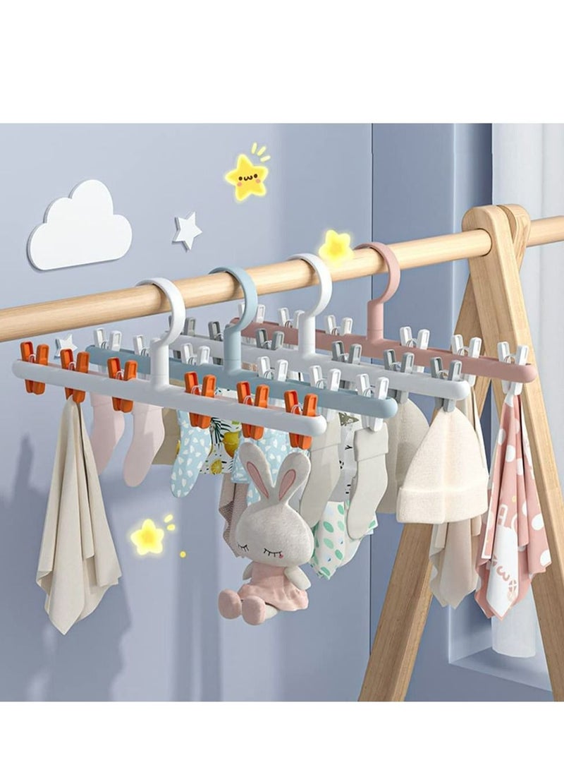 2 Pack Windproof Sock Clips Hanger, PP Plastic Anti-Tangle Clothes Drying Rack with 360° Swivel Hook and Strong Clips for Drying and Organize Underwear, Socks, Hats, Scarves, Pants