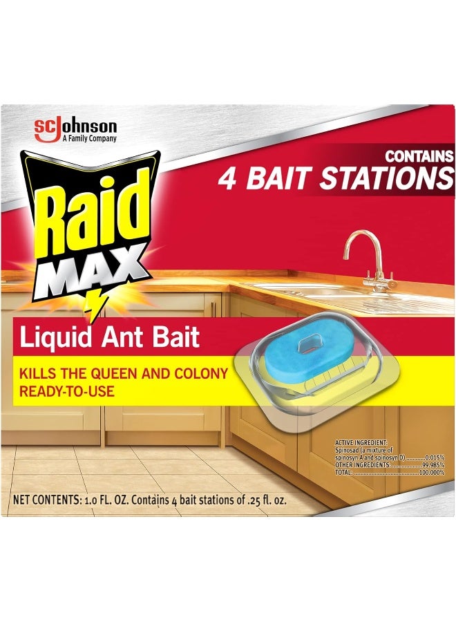 Max Liquid Ant Bait Kills Ants Where They Breed For Indoor and Outdoor Use 4 Bait Stations