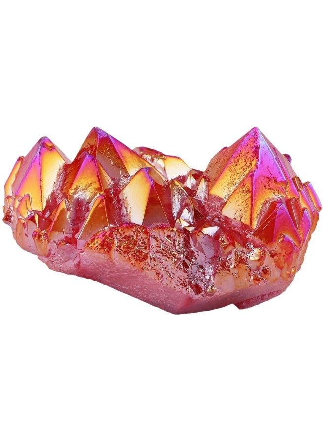 Titanium Coated Natural Rock Crystal Cluster Geode Stone Specimen Red