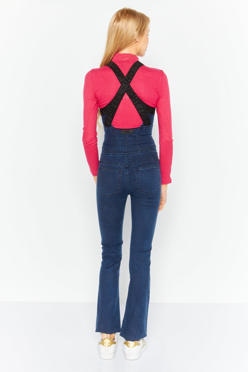 Women Dark Wash Sleeveless Jumpsuit, Navy