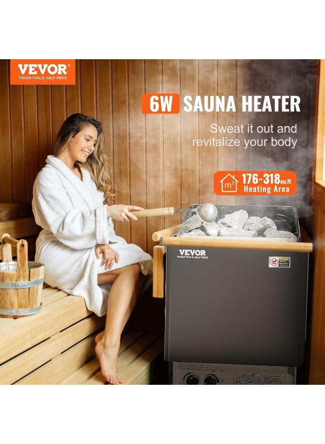 Sauna Heater 220V Electric Sauna Stove Steam Bath Sauna Heater 3h Timer and Adjustable Temp for Max. 176-318 Cubic Feet Home Hotel Spa Shower Use 6KW