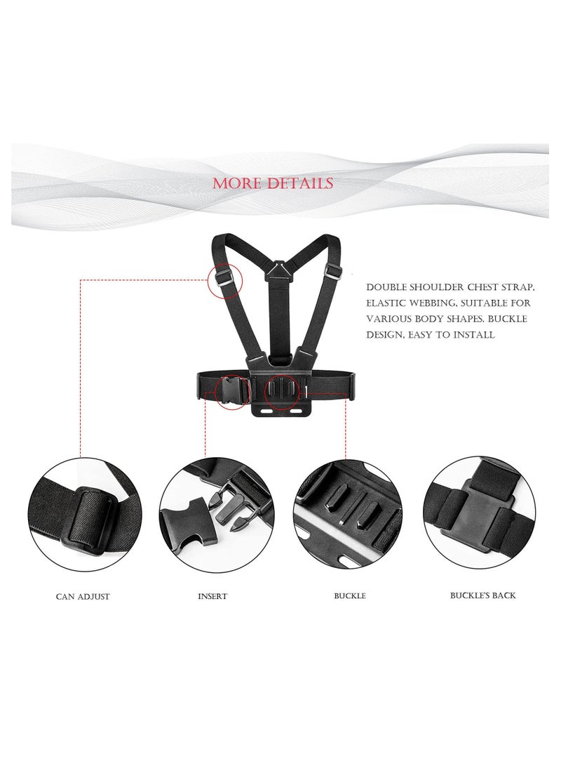 Camera Chest Mount Strap Harness Fit for AKASO DJI Osmo Adjustable Cell Phone with Sports Installation Bracket kit Mobile Bracket Backpack Clip Holder