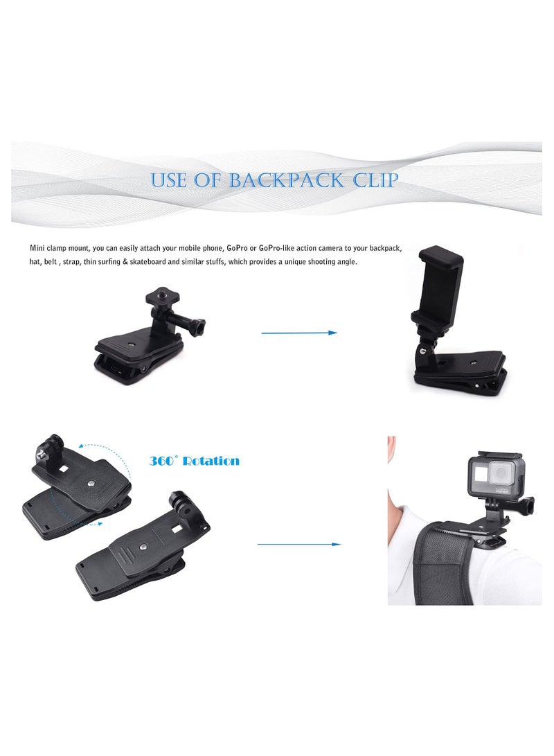 Camera Chest Mount Strap Harness Fit for AKASO DJI Osmo Adjustable Cell Phone with Sports Installation Bracket kit Mobile Bracket Backpack Clip Holder