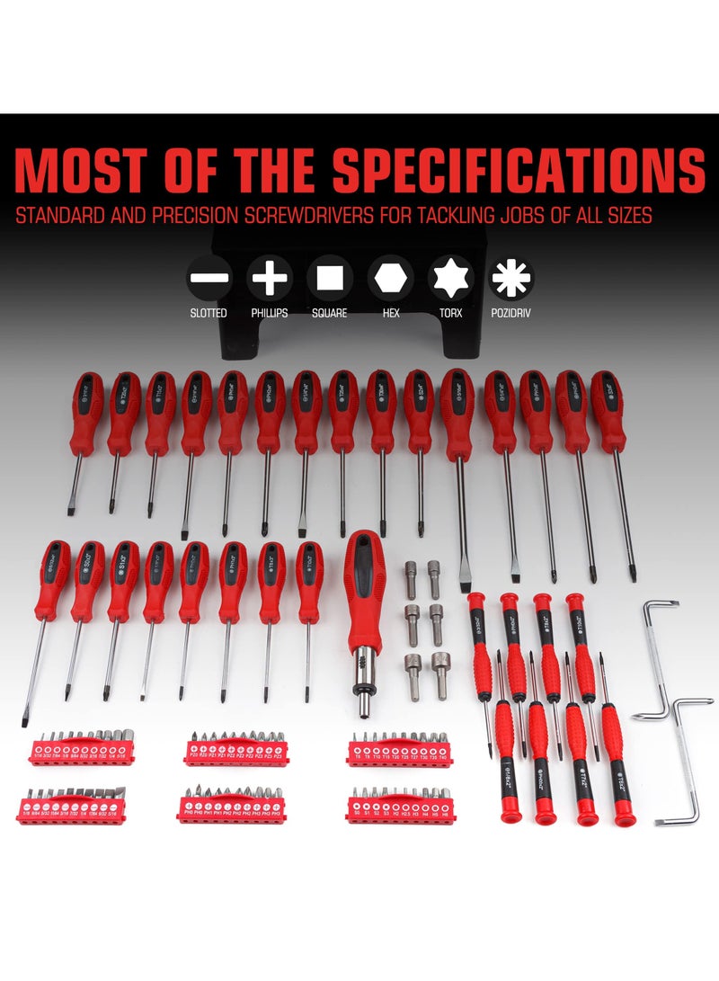 100-Piece Magnetic Screwdriver Set with Plastic Racking, Precision Screwdriver, Bonus Magnetizer Demagnetizer and Magnetic Bowl, Common Repair Tools, Home Improvement Tools Gift