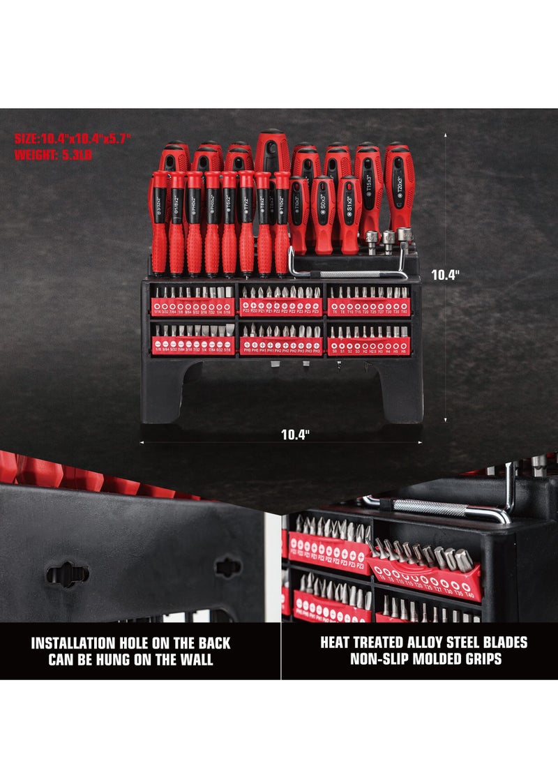 100-Piece Magnetic Screwdriver Set with Plastic Racking, Precision Screwdriver, Bonus Magnetizer Demagnetizer and Magnetic Bowl, Common Repair Tools, Home Improvement Tools Gift