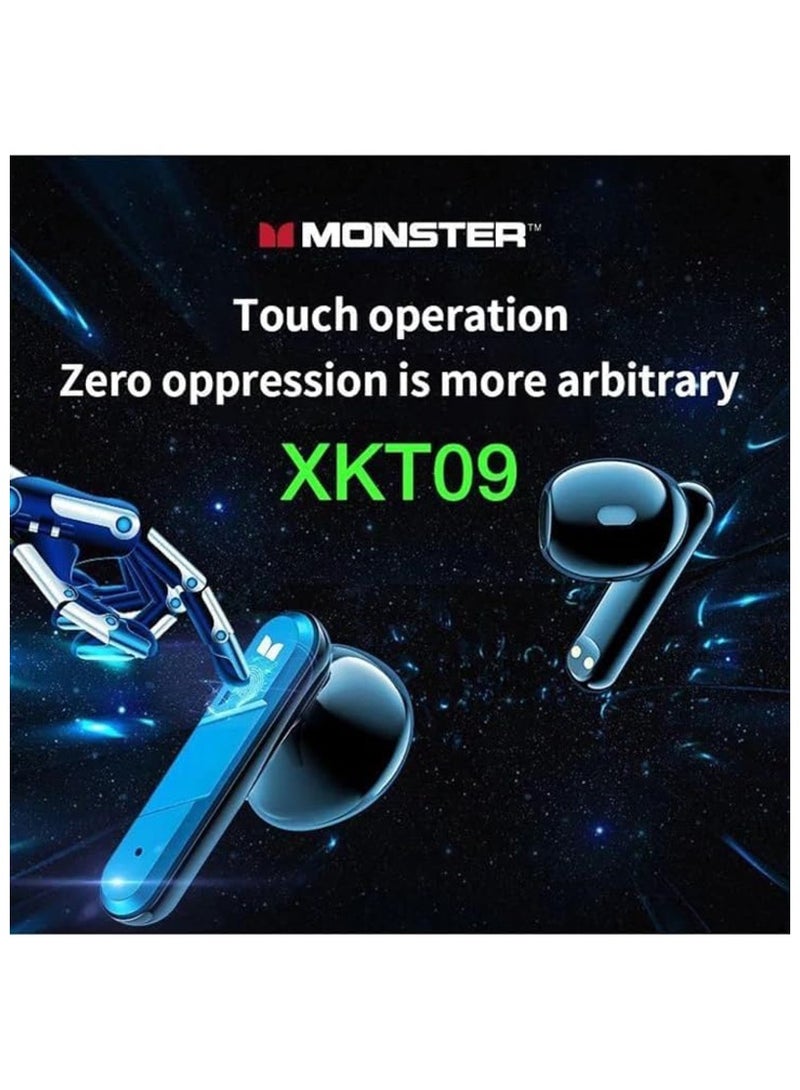 Monster Wireless 5.2 Bluetooth TWS Gaming Earbuds Headset Subwoofer HIFI Surround Sound 300mAh Long Standby, XKT09