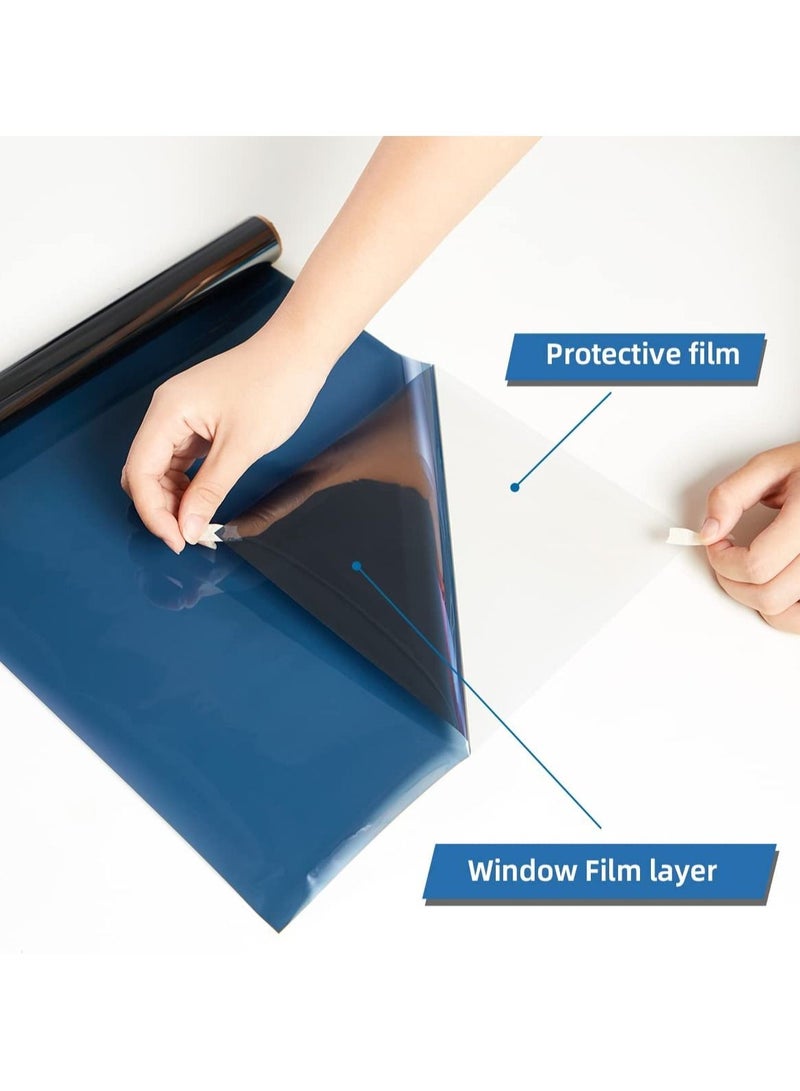 2Pcs One Way Privacy Window Film Premium PET Material Daytime Reflective Heat Control Anti UV Door Sticker Tint for Home Office Living Room Mercury Blue 60 * 100cm