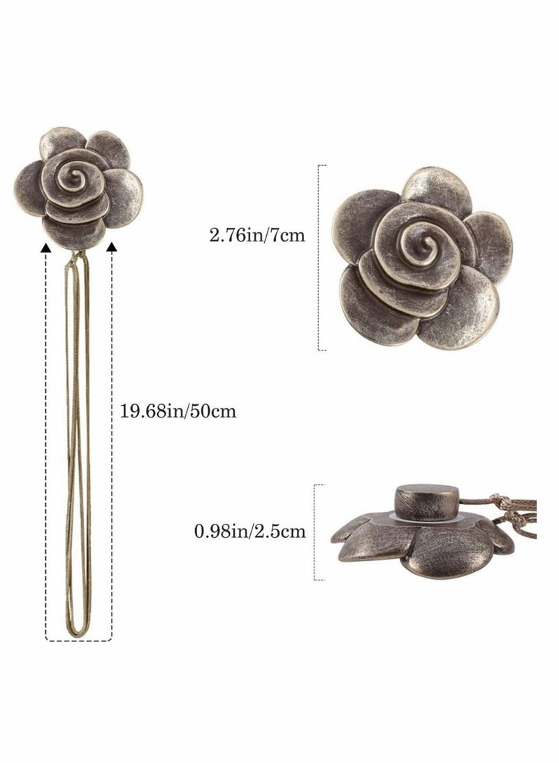 Vintage Camellia Magnetic Curtain Tieback, 2 Pcs Resin Flower Curtain Drapery Holdback Retro Window Curtain Decorative Buckle Holder for Home Office Cafe Balcony - Bronze