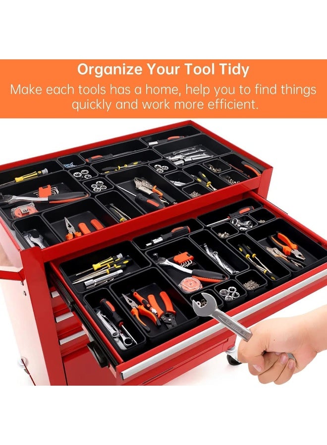 46 Pack 5-Sizes Large 12'' Tool Box Organizer Tray, Tool Box Organizers and Storage, for Hammer, Wrench, Screw, Small Parts Toolbox Organization, Tool Cart Chest Garage Drawer Organizer Tray, Black