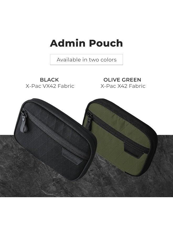 Admin Pouch - Handy Zippered Storage for Electronics, Cables, and Compact Tool Sets - Use as Everyday First Aid Kit - Weatherproof Olive Green X-Pac X42 Fabric