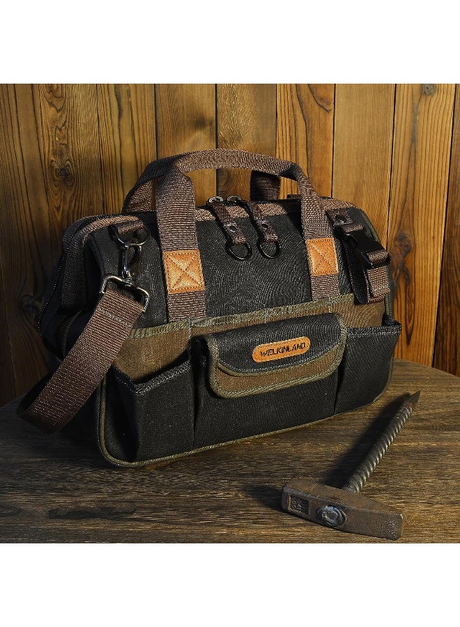 30-Pockets Canvas Tool Bag, 14-Inch Heavy Duty Tool Bag, Waxed Canvas Tool Bags Heavy Duty, Tool Duffel, Lineman Tool Bag, Electrician Tool Bag, Tool Bags for Electricians