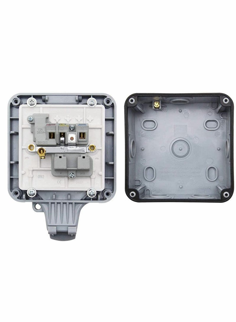 Outdoor Sockets Waterproof Single Socket, Wall Electrical Outlets, IP66 Switched Socket Covers,13A Outdoor Wall Weatherproof Plug Socket Box (Single socket)