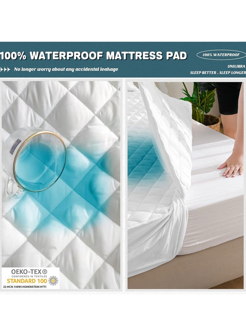 100% Waterproof Mattress Pad Protector,Breathable Quilted Mattress Cover,Breathable Mattress Protector,Soft Breathable Mattress Pad Cover,Dust Proof Mattress Protector (White)