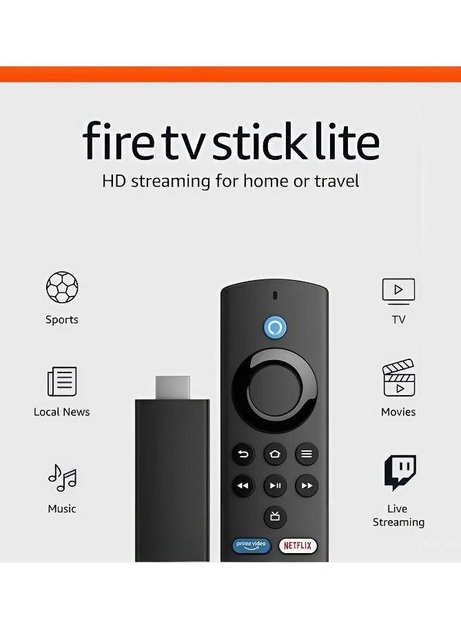 Fir TV Stick lite Full HD streaming (2rd gen) with Alexa Voice Remote & Dolby Audio Compatible with HDMI this stream content from Netflix YouTube TV projectors and monitors