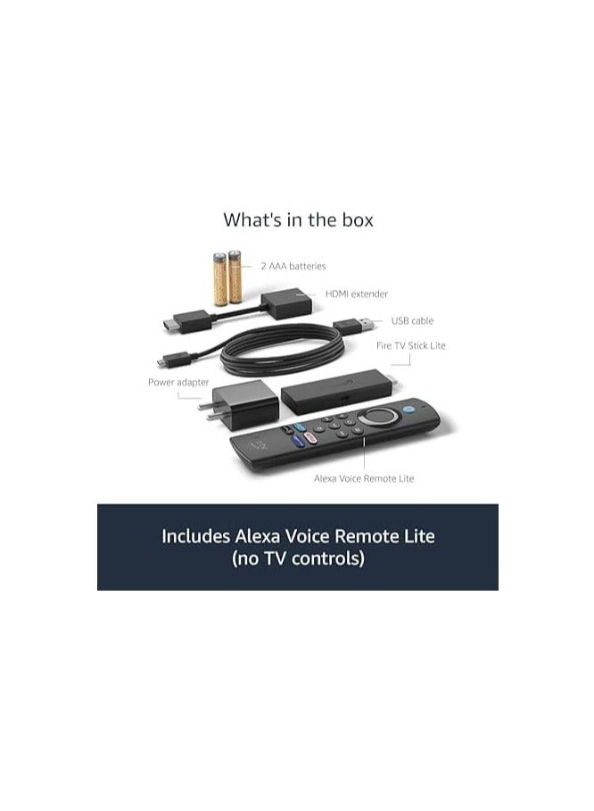 Fir TV Stick lite Full HD streaming (2rd gen) with Alexa Voice Remote & Dolby Audio Compatible with HDMI this stream content from Netflix YouTube TV projectors and monitors