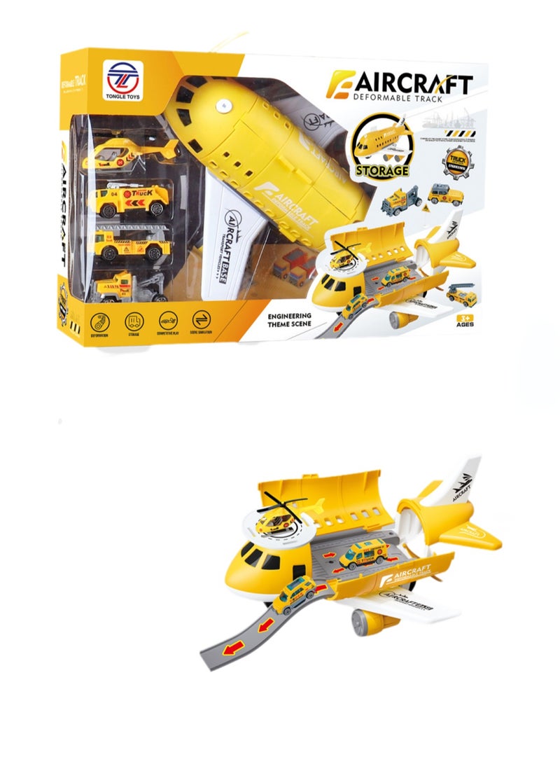 Children's Toy Airplane Can Be Stored In The Passenger Plane Set Mode(Yellow Transport Plane Storage Aircraft + Map + Road Sign Window Color Box)