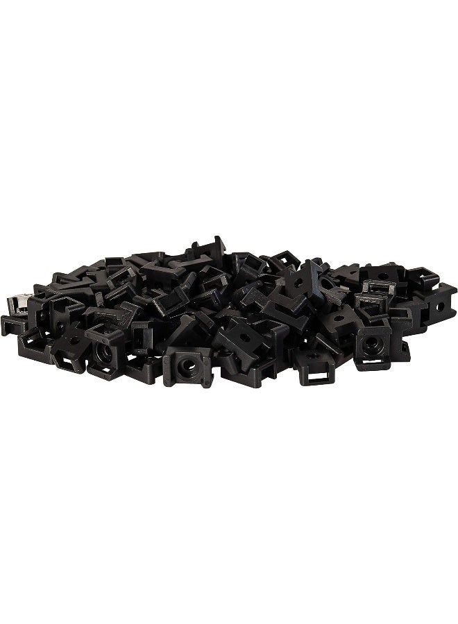 100 Pack of Black Screw Mount Cable Tie Bases - Cable Ties up to 5mm Wide - 4mm (M4) Screw Hole - Saddle Mount Cable Tie Fixings